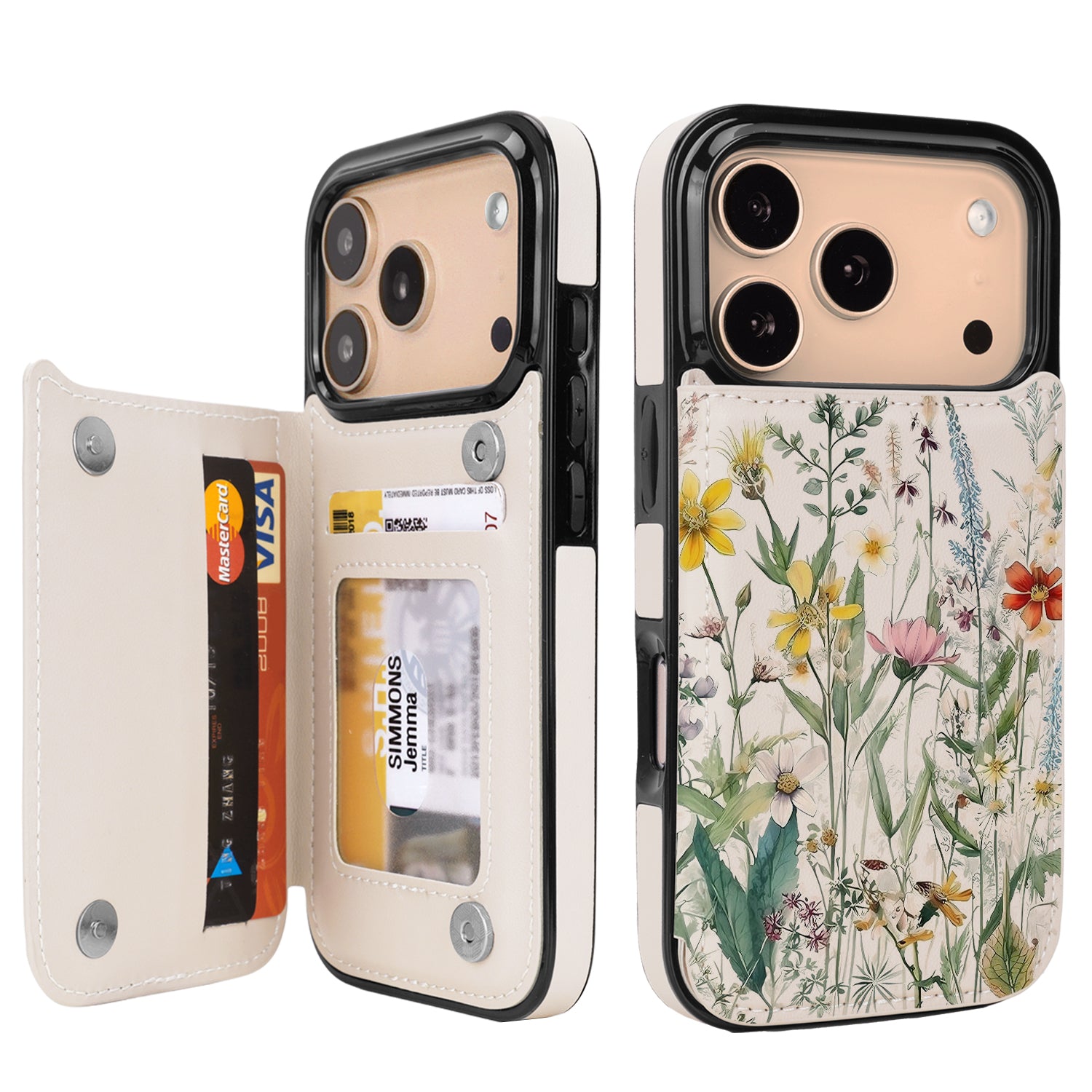 Wildflower Botanical RFID Flip Wallet Case for iPhone 17–12 – Card Holder & Kickstand – product image 3