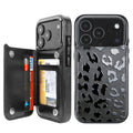 Black Leopard RFID Flip Wallet Case for iPhone 17–12 – Card Holder & Kickstand – product view 2