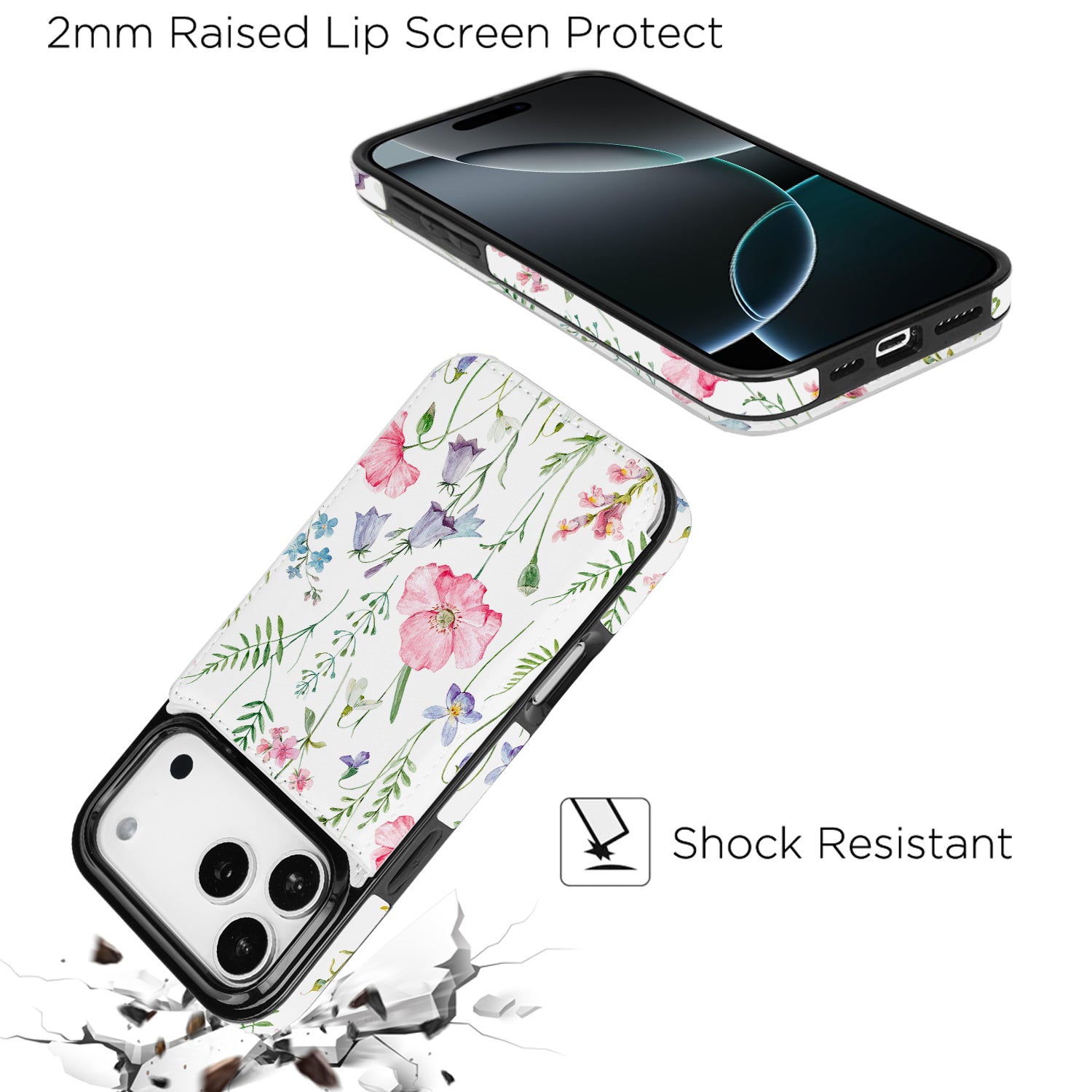 Watercolor Wildflower RFID Flip Wallet Case for iPhone 17–12 – Card Holder & Kickstand – product image 10