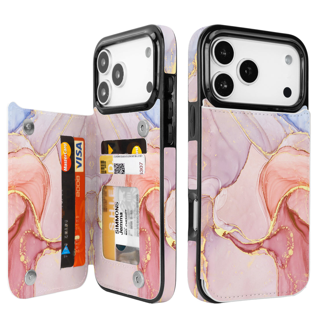 Pastel Marble Gold RFID Flip Wallet Case for iPhone 17-12 Series - pastel marble gold RFID card holder wallet case