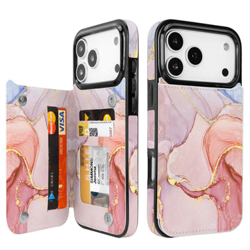 Pastel Marble Gold RFID Flip Wallet Case for iPhone 17-12 Series - pastel marble gold RFID card holder wallet case