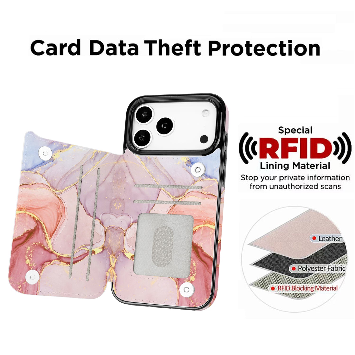 Pastel Marble Gold RFID Flip Wallet Case for iPhone 17–12 – Card Holder & Kickstand – product image 8
