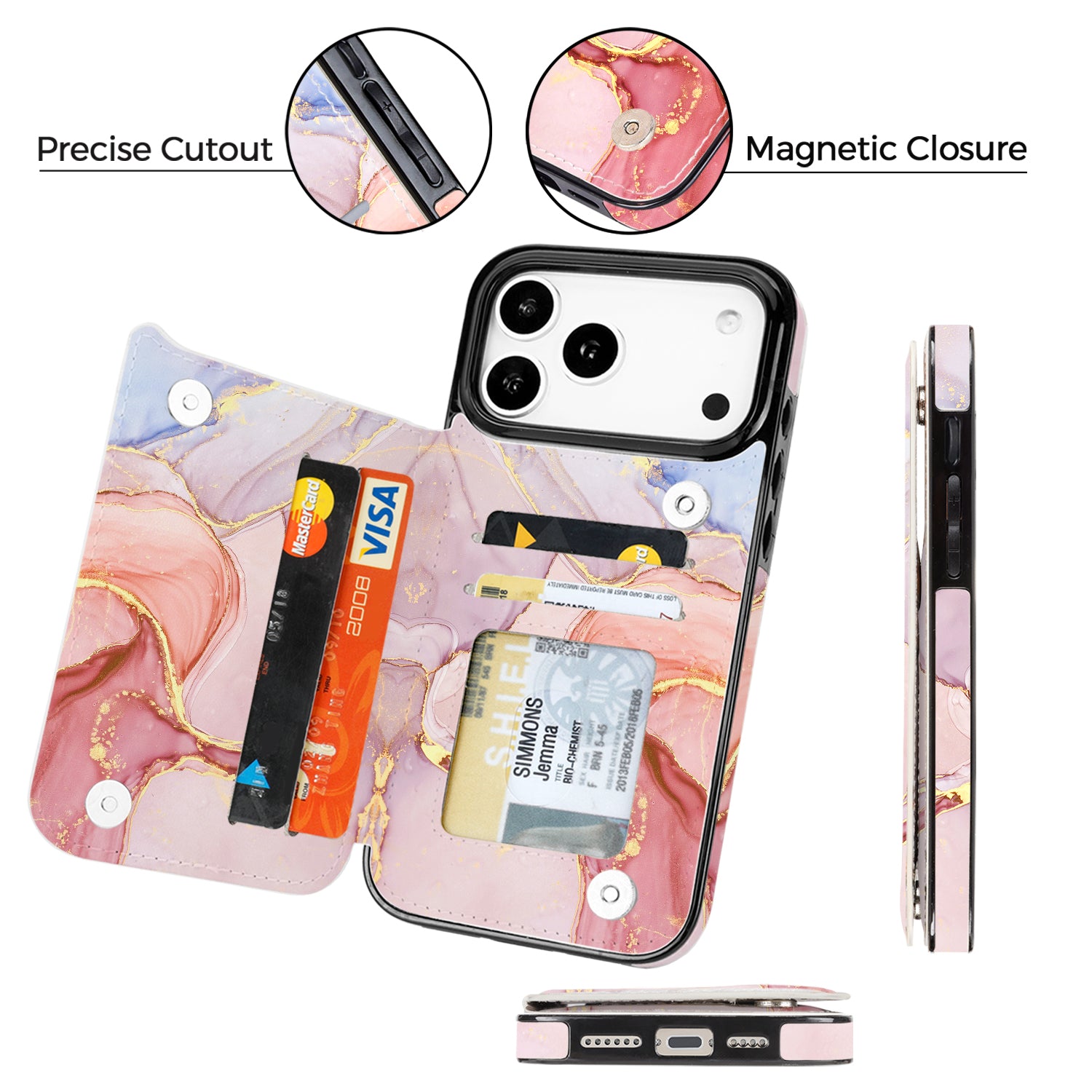 Pastel Marble Gold RFID Flip Wallet Case for iPhone 17–12 – Card Holder & Kickstand – product image 9