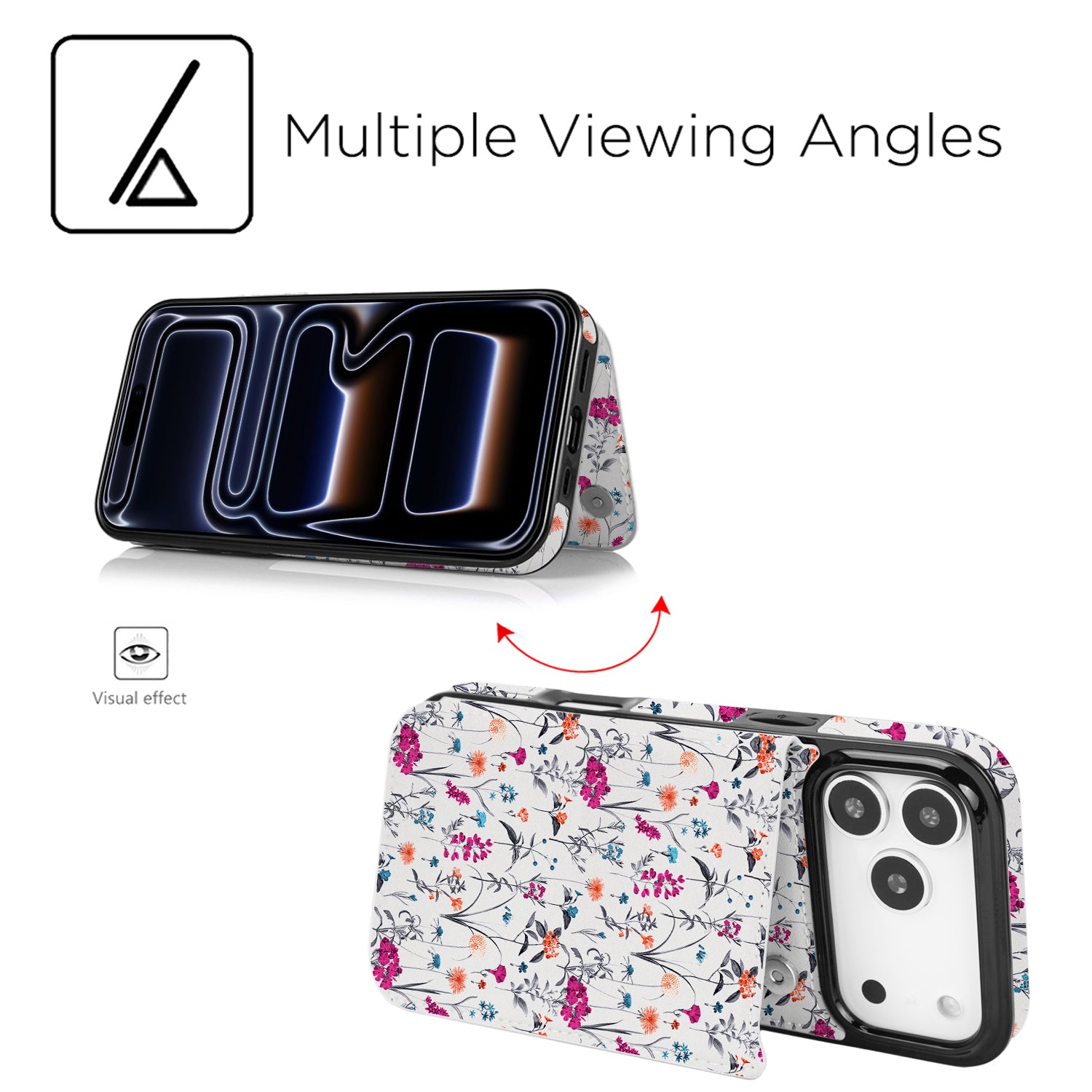 Wildflower Sketch RFID Flip Wallet Case for iPhone 17–12 – Card Holder & Kickstand – product image 5