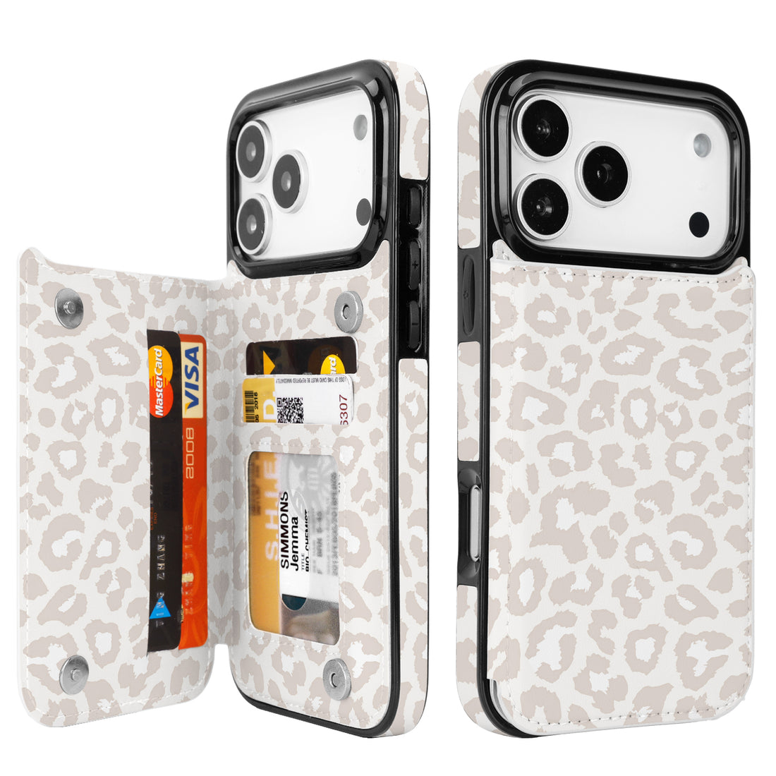 Cream Leopard RFID Flip Wallet Case for iPhone 17-12 Series - cream leopard RFID card holder wallet case