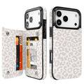 Cream Leopard RFID Flip Wallet Case for iPhone 17-12 Series - cream leopard RFID card holder wallet case