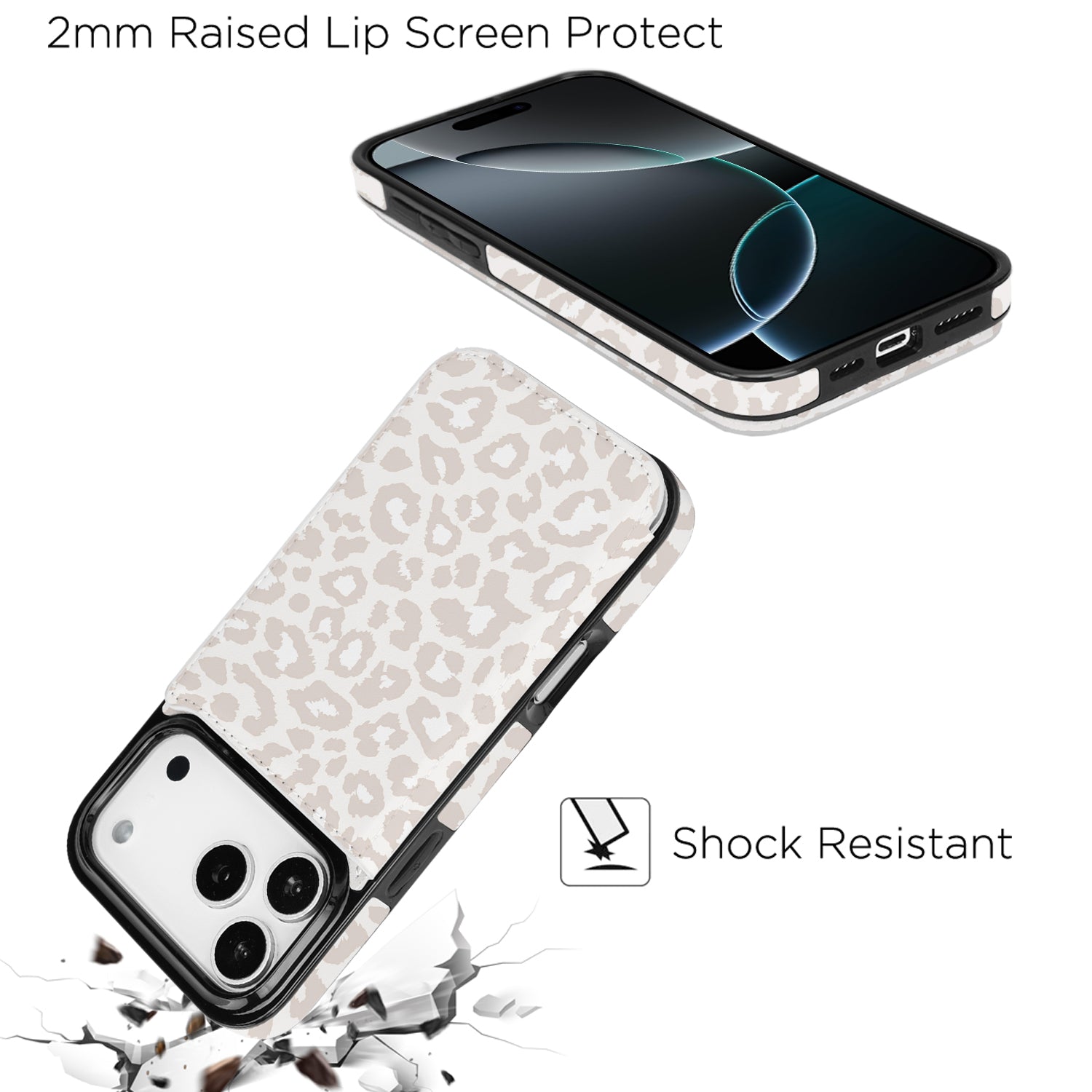 Cream Leopard RFID Flip Wallet Case for iPhone 17–12 – Card Holder & Kickstand – product image 10