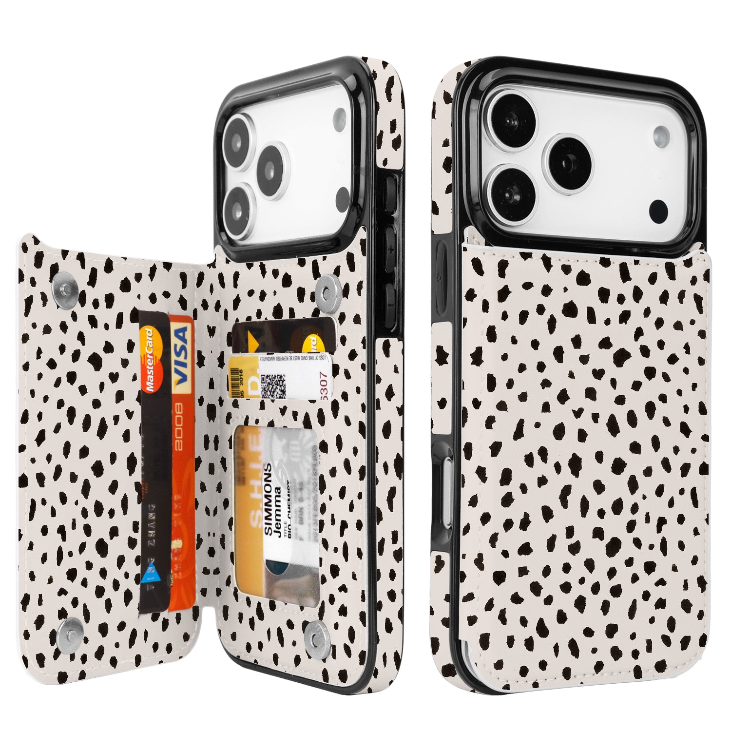 Dalmatian Spot RFID Flip Wallet Case for iPhone 17-12 Series - Dalmatian spot RFID card holder wallet case