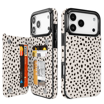 Dalmatian Spot RFID Flip Wallet Case for iPhone 17-12 Series - Dalmatian spot RFID card holder wallet case