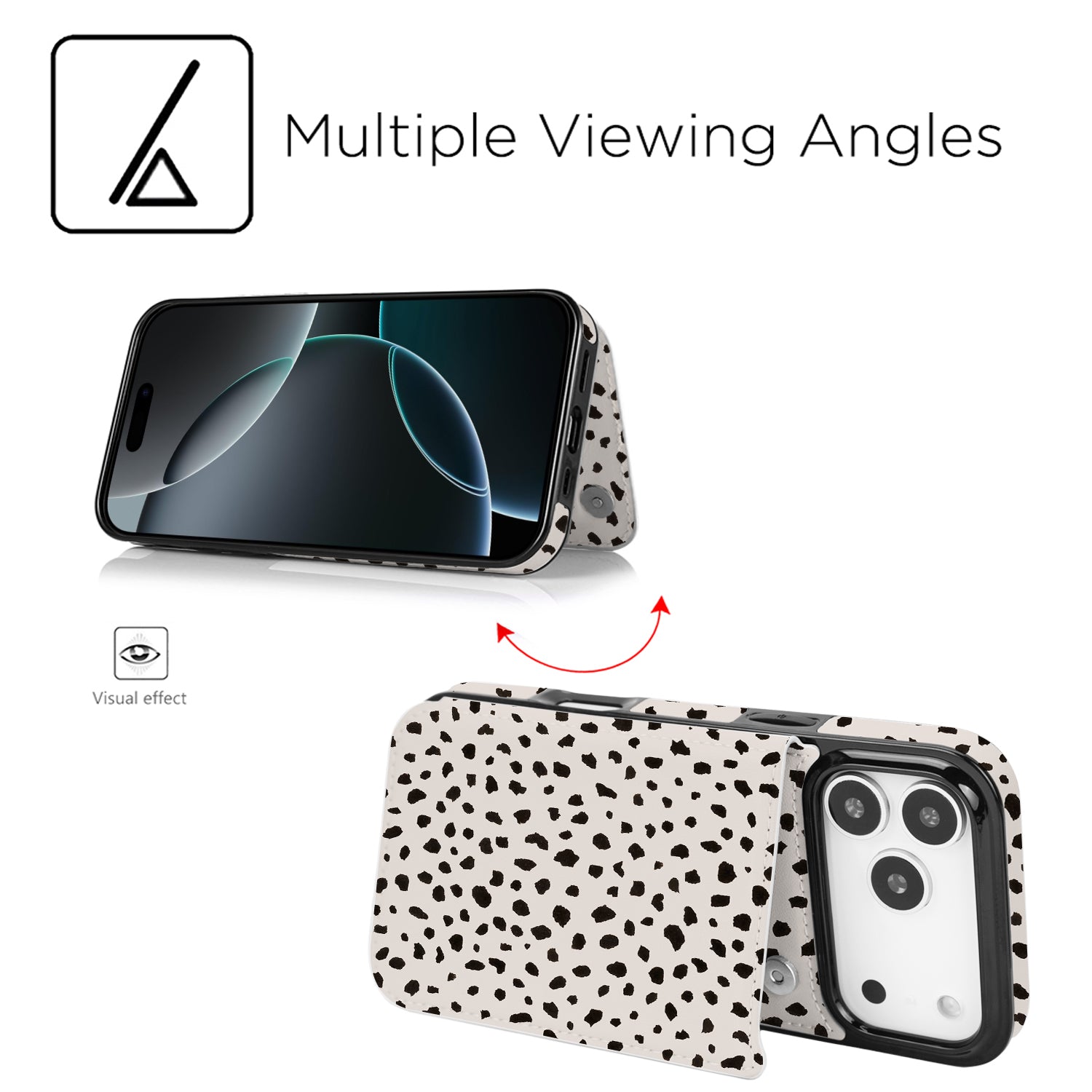 Dalmatian Spot RFID Flip Wallet Case for iPhone 17–12 – Card Holder & Kickstand – product view 13