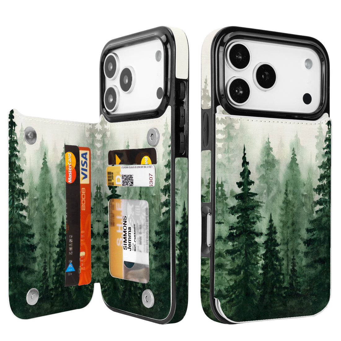 Forest Mist double-buckle Flip Wallet Case for iPhone 17-12 Series - Forest Mist double-buckle card holder wallet case