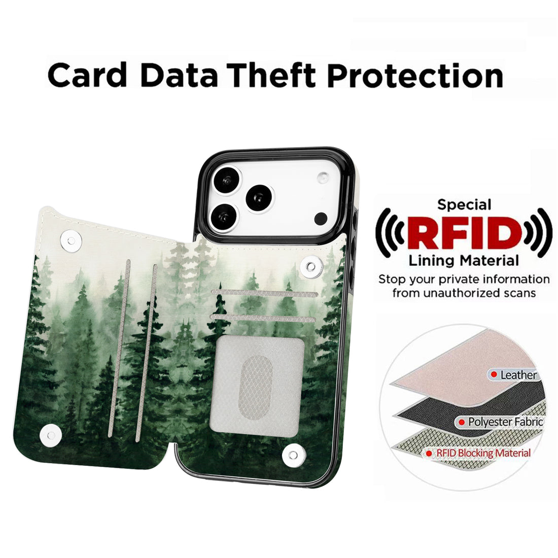 Forest Mist double-buckle Flip Wallet Case for iPhone 17-12 Series - Forest Mist double-buckle card holder wallet case
