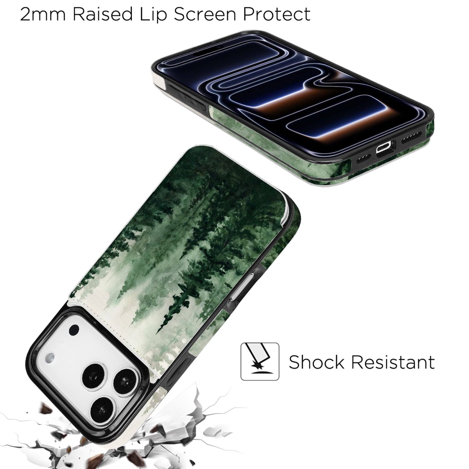 Forest Mist Double-Buckle Flip Wallet Case for iPhone 17–12 – 3–4 Card Holder & Kickstand – product image 5