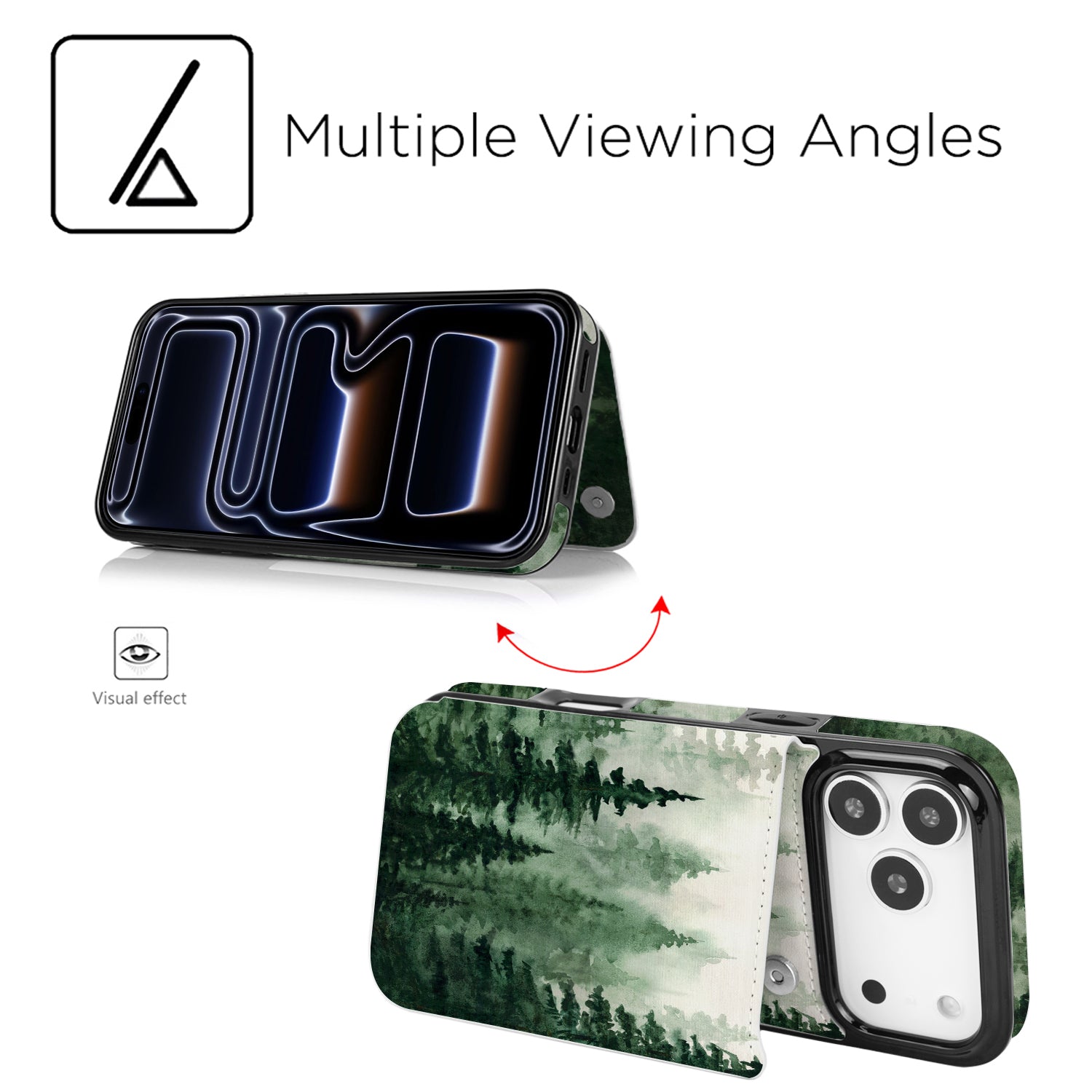 Forest Mist Double-Buckle Flip Wallet Case for iPhone 17–12 – 3–4 Card Holder & Kickstand – product image 6