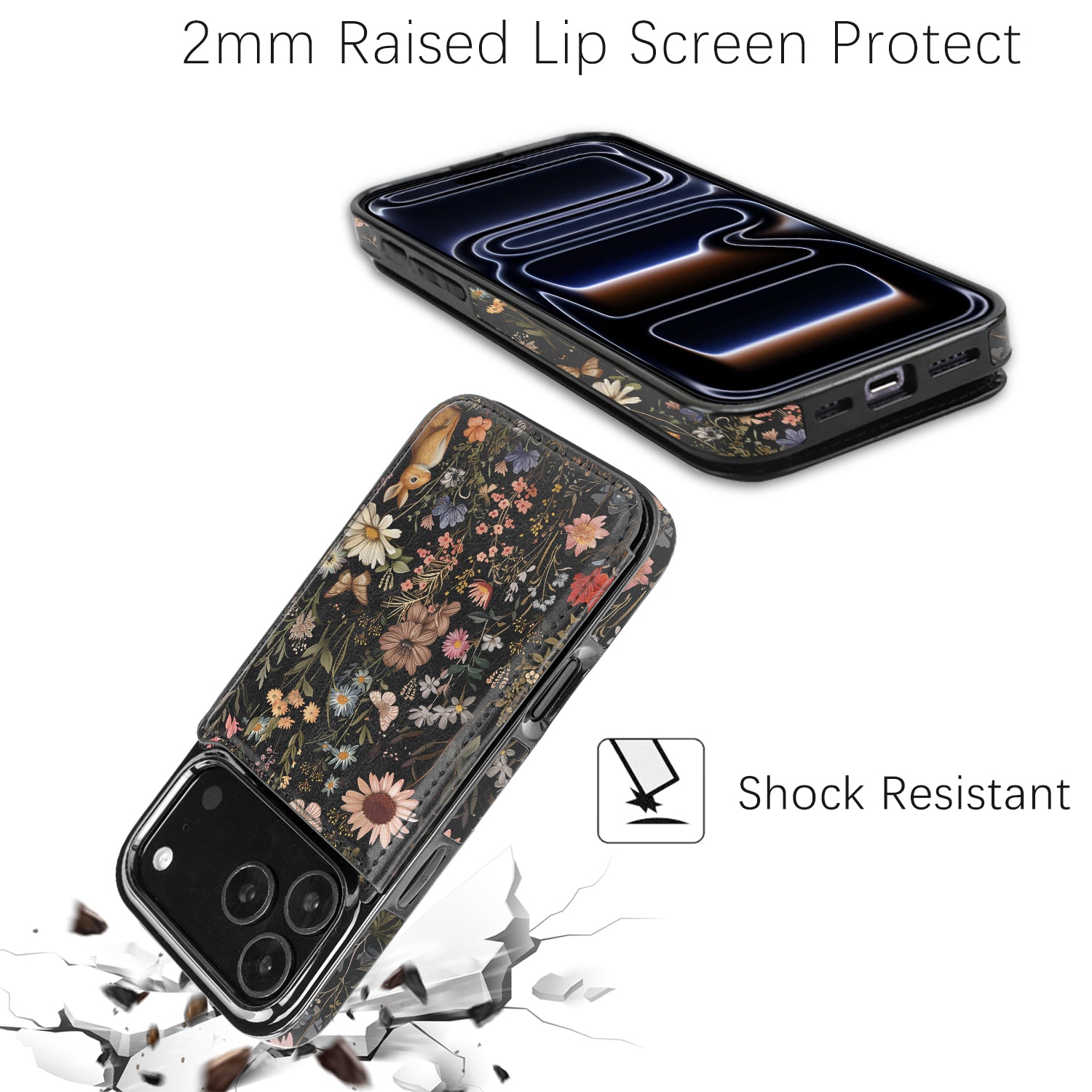 Midnight Meadow Double-Buckle Flip Wallet Case for iPhone 17–12 – 3–4 Card Holder & Kickstand – product image 5
