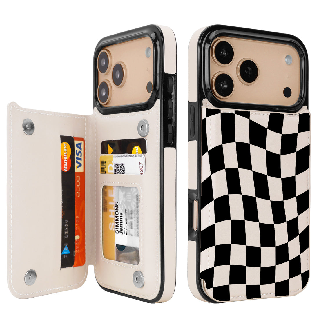 Dune Mirage Checkered RFID Flip Wallet Case for iPhone 17-12 Series - Dune Mirage Checkered RFID card holder wallet case