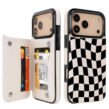 Dune Mirage Checkered RFID Flip Wallet Case for iPhone 17-12 Series - Dune Mirage Checkered RFID card holder wallet case