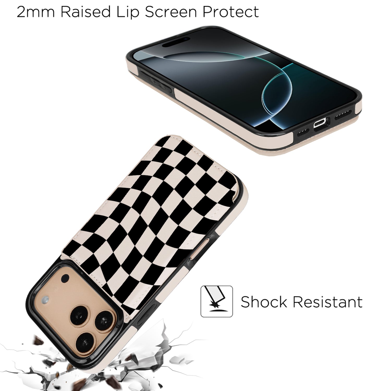 Dune Mirage Checkered RFID Flip Wallet Case for iPhone 17–12 – Card Holder & Kickstand – product image 14