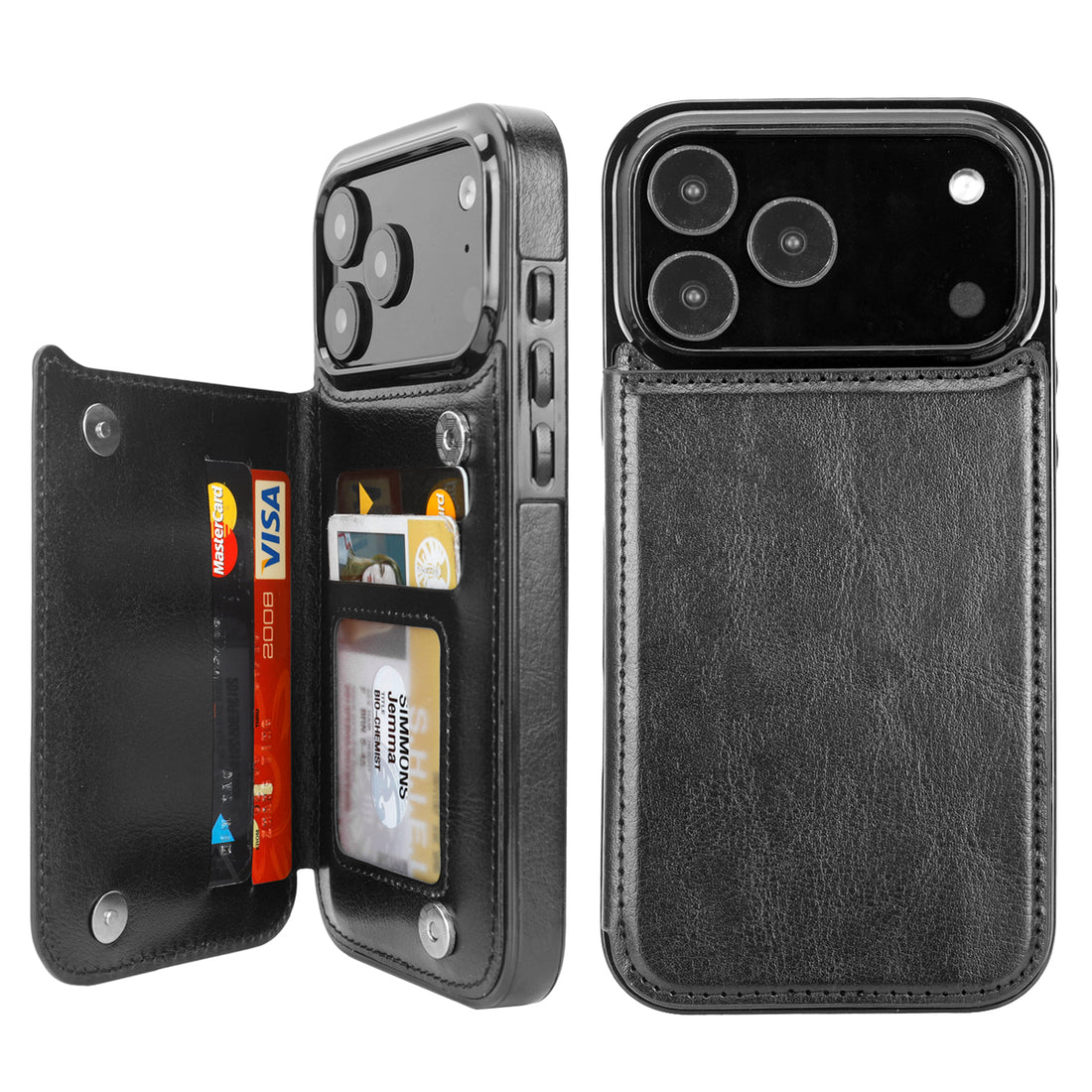 Classic Black double-buckle wallet phone case for iPhone 17 Pro Max - model-specific product view