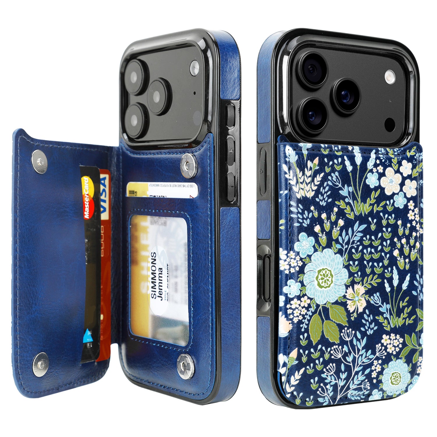 Blue Daisy Floral RFID Flip Wallet Case for iPhone 17–12 – Card Holder & Kickstand – product image 8