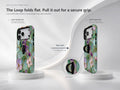 Aqua Grape Stained Glass Floral MagSafe Loop iPhone Case side view showing the built-in finger loop
