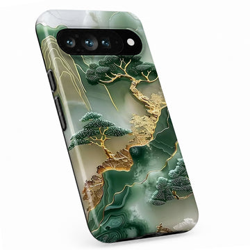 Asian Jade Landscape Google Pixel case with illustrated scenic artwork