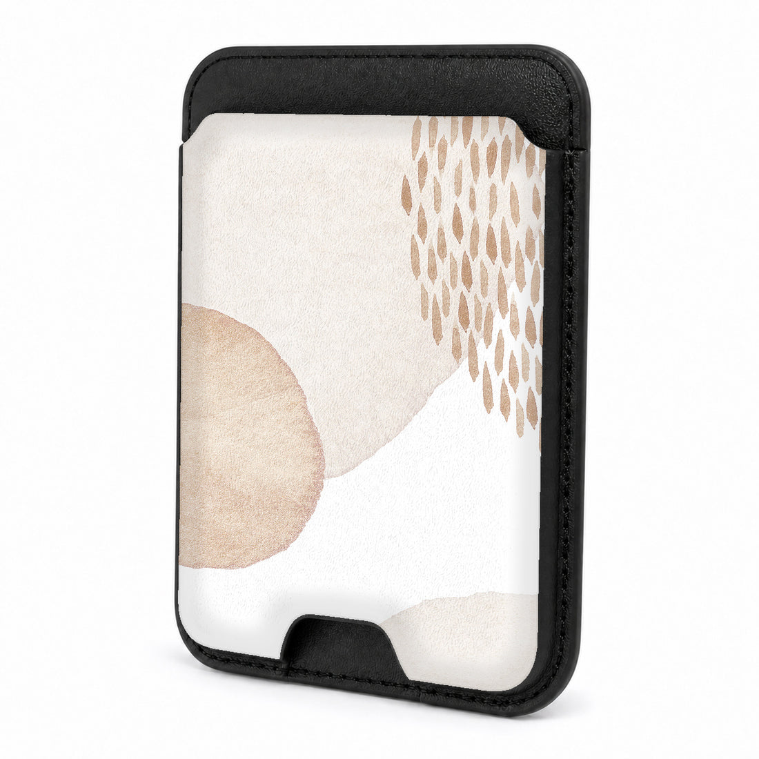 Front view of the Beige Abstract Pebble MagSafe card holder on a white background