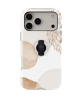 Beige Abstract Pebble MagSafe Loop iPhone Case with built-in finger loop closed