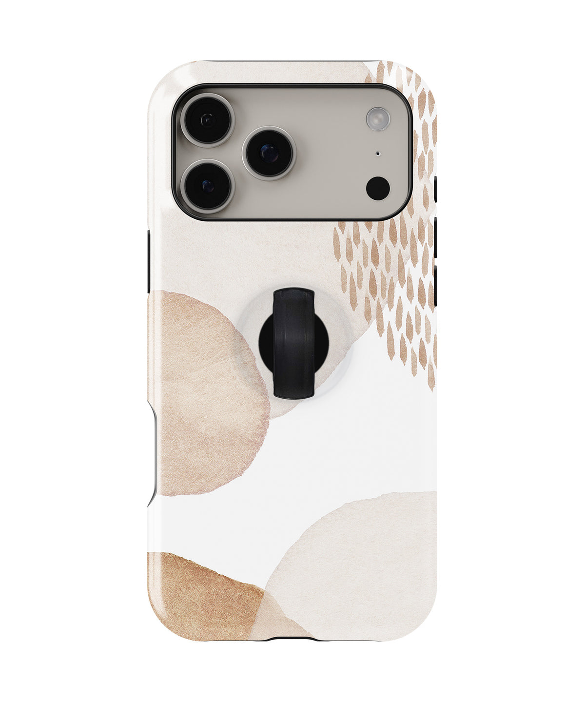 Beige Abstract Pebble MagSafe Loop iPhone Case with built-in finger loop closed