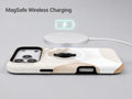 Beige Abstract Pebble MagSafe Loop iPhone Case shown with a MagSafe-compatible wireless charger attached