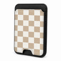 Front view of the Beige Checkerboard MagSafe card holder on a white background