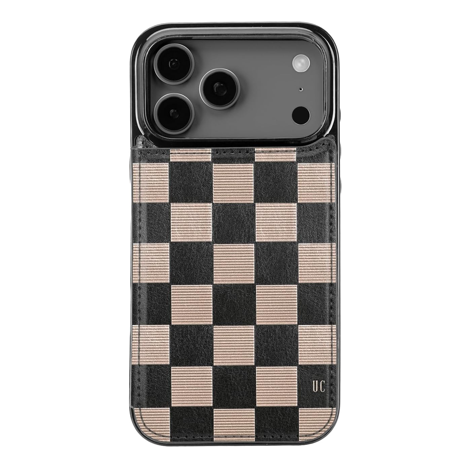 Black and brown checkerboard MagSafe flip wallet case for iPhone 17 Pro Max - Standard