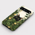 Black Cat Botanical Garden Google Pixel Case - flat angled view