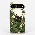 Black Cat Botanical Garden Google Pixel Case - centered back view