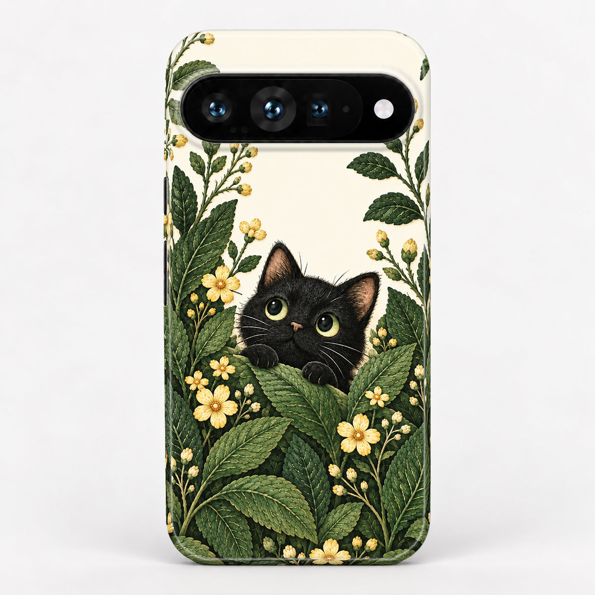 Black Cat Botanical Garden Google Pixel Case - centered back view