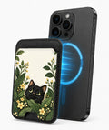 Black Cat Botanical Garden MagSafe Card Holder, magnetic attachment to a compatible iPhone