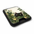 Black Cat Botanical Garden MagSafe Card Holder, angled view showing the thumb access opening