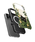 Black Cat Botanical Garden MagSafe iPhone Tough Case, exploded view showing outer shell, inner layer and magnetic ring