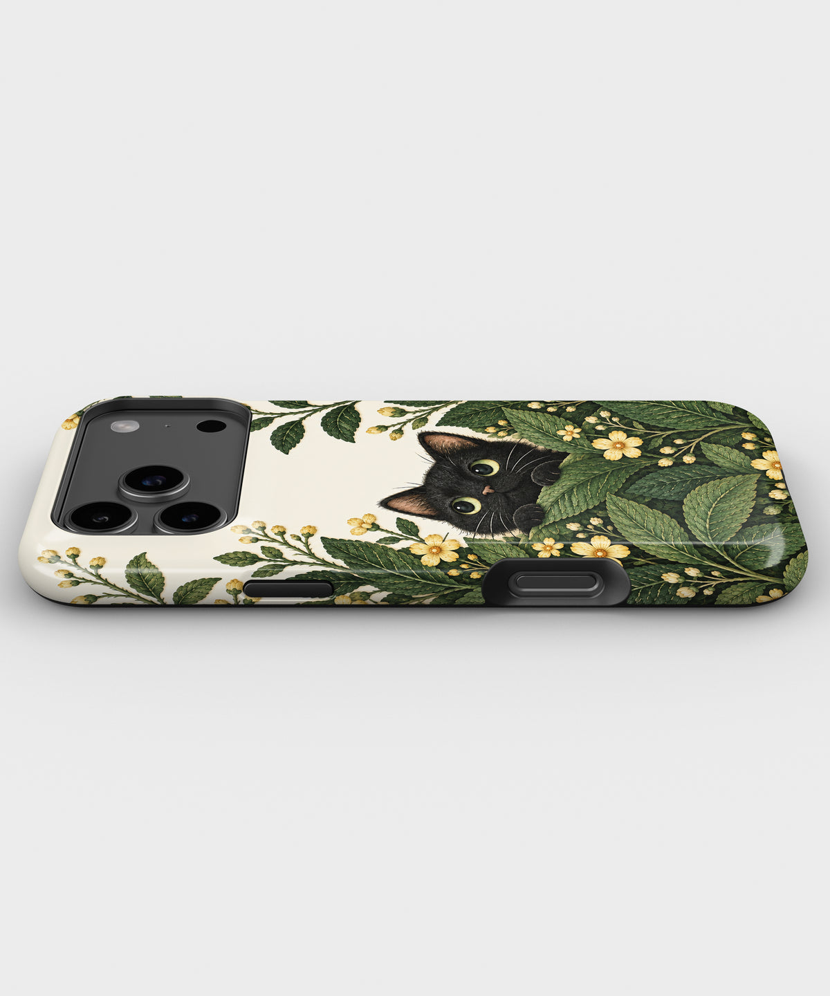 Black Cat Botanical Garden MagSafe iPhone Tough Case, side view showing the case edges