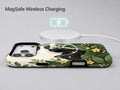 Black Cat Botanical Garden MagSafe Loop iPhone Case, shown with a MagSafe wireless charger