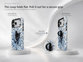 Black Cat in Blue Botanical Flowers MagSafe Loop Case, finger loop folded and extended positions
