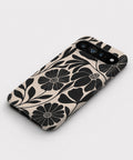 Black Cream Bold Floral Google Pixel case front view