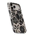 Black Cream Bold Floral MagSafe Loop iPhone case with built-in finger loop open