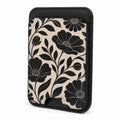 Front view of the Black Cream Oversized Floral MagSafe card holder on a white background
