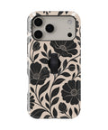 Black Cream Oversized Floral MagSafe Loop iPhone Case with built-in finger loop closed
