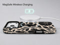 Black Cream Oversized Floral MagSafe Loop iPhone Case shown with a MagSafe-compatible wireless charger attached