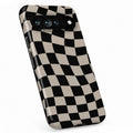 Black Cream Wavy Checkerboard Google Pixel case with repeating checkerboard blocks