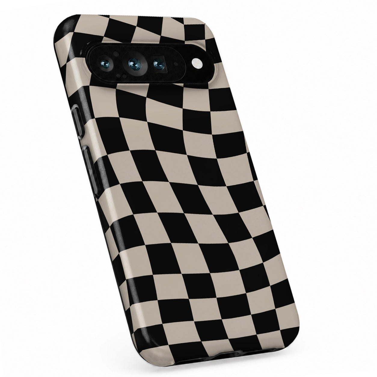 Black Cream Wavy Checkerboard Google Pixel case with repeating checkerboard blocks