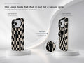 Black Cream Wavy Checkerboard MagSafe Loop iPhone Case side view showing the built-in finger loop