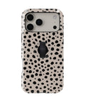 Black Dalmatian Spot MagSafe Loop iPhone Case with built-in finger loop closed